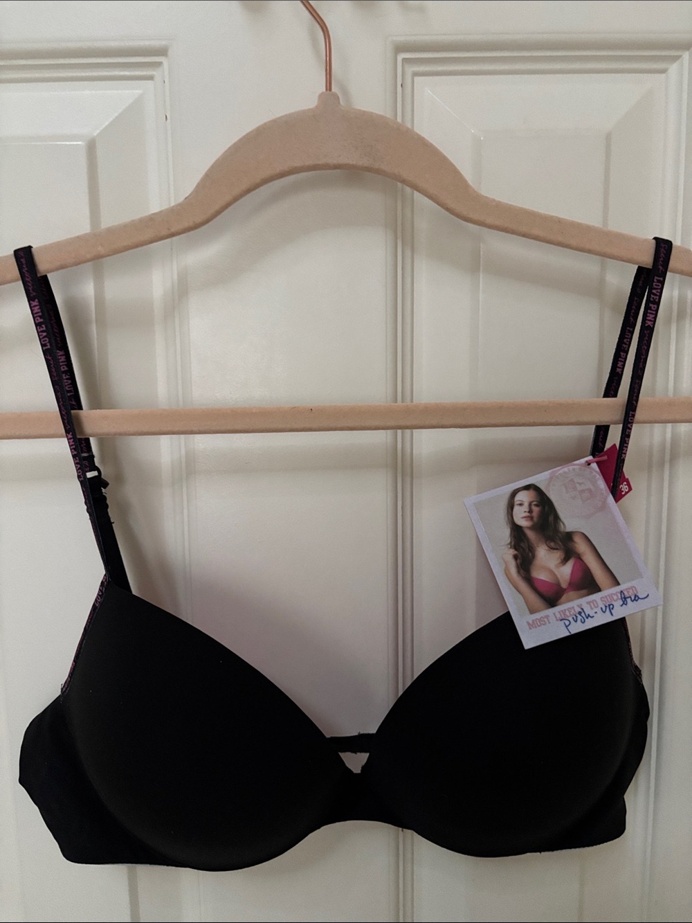 PINK Victoria's Secret Black Push-Up Bra with Branded Straps